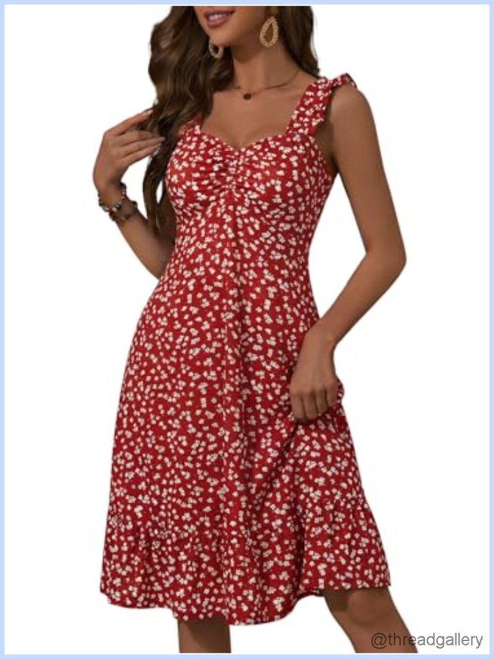 Womens Summer Midi Dress Elastic Straps Sweetheart Neck Floral A-line Sundress
